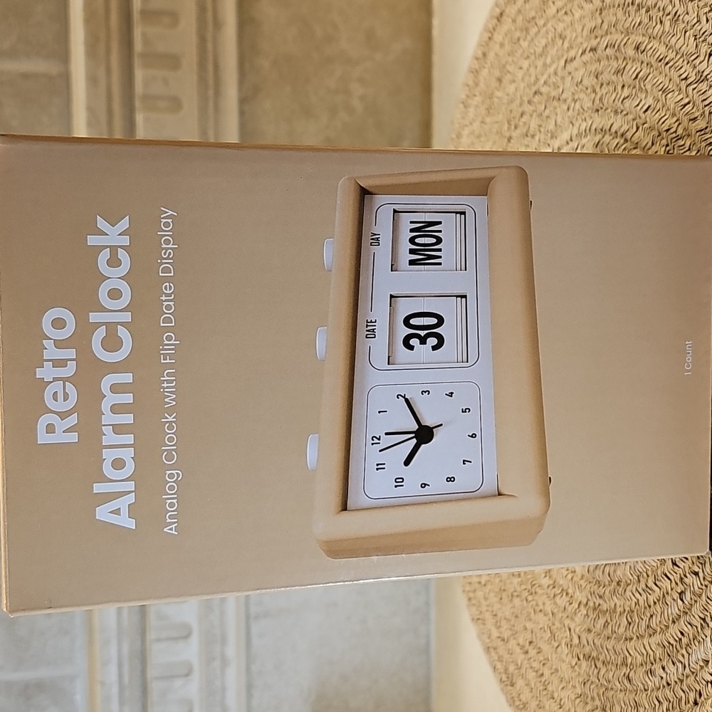 New Retro Alarm Clock With Flip Date Display Calendar In Tan Color - Picture 5 of 7